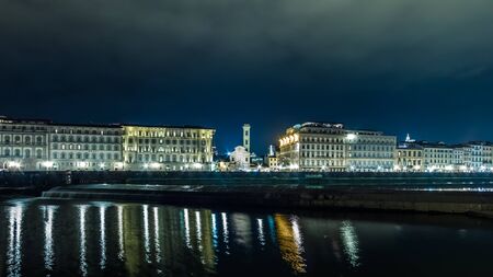 Italy Florence Arno River from the at nightの写真素材