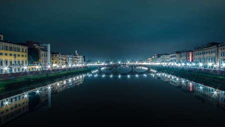 Italy Bridges of Florence at nightの写真素材