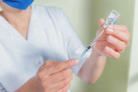 close-up sample of a medical syringeの写真素材