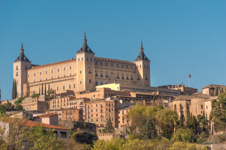 Horizontal view of the building known as "El Alcazar de Toledo"のeditorial素材