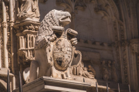 Closeup to a statue of a cathedral in Toledo Spainのeditorial素材