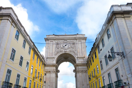 View on the Triumphal Arch on the Commerce square in Lisbon city, Portugal.の写真素材