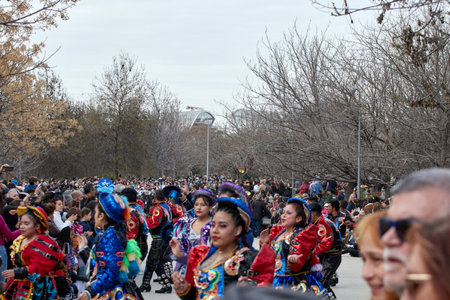 Madrid, Spain- 02-18-2023: Traditional carnival parade. This is the first carnival celebration after the pandemic.のeditorial素材