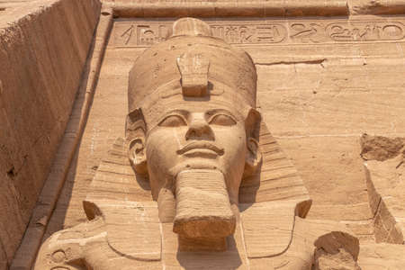 Detail of exterior temple of Abu Simbel, the Great Temple of Ramesses II, Egyptの写真素材
