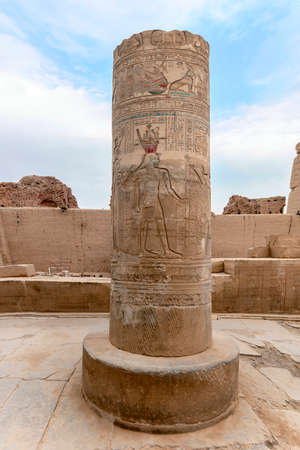 Column in the ruins of the Temple of Kom Ombo in the Nile river, Egyptの写真素材
