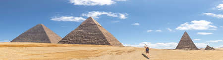 Panorama of the area with the great pyramids of Giza, Egyptの写真素材