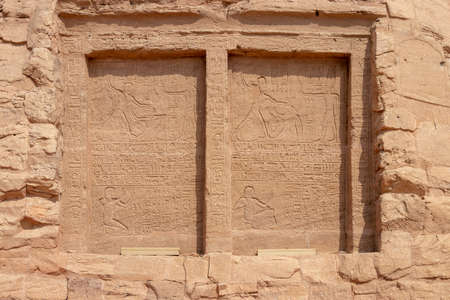 Hieroglyphs in the rock of Abu Simbel, Aswan, Egyptの写真素材