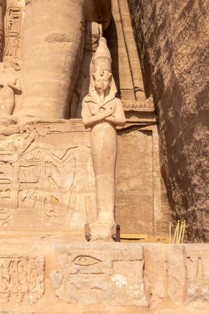 Detail of exterior temple of Abu Simbel, the Great Temple of Ramesses II, Egyptのeditorial素材