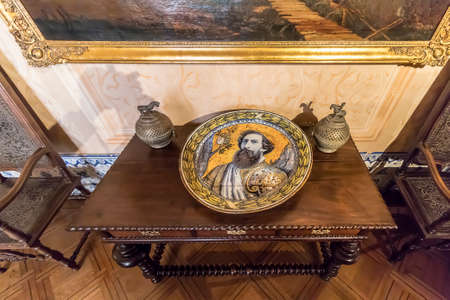 Queluz, Portugal - December 7, 2017: Decoration inside the Romanticist Pena Palaceのeditorial素材