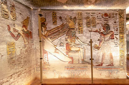Hieroglyphs on a wall in the Valley of Kings in Luxor, Egyptのeditorial素材