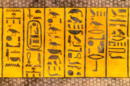 Hieroglyphs on a wall in the Valley of Kings in Luxor, Egyptのeditorial素材