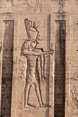 Edfu Temple, Dedicated to the Falcon God Horus, Located on the west bank of the Nile, Edfu, Upper Egyptのeditorial素材