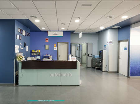 Huelva, Spain - June 6, 2020: Nurses station inside the  hospital Costa de la Luz in Huelvaのeditorial素材