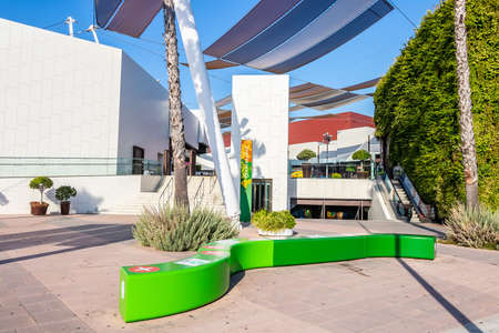 Huelva, Spain - July 27, 2020: Main entrance of Holea Shopping center. Holea is a major mall in Huelva it opened in late 2013. Holea is a outdoor mallのeditorial素材