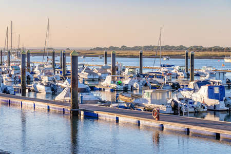 Punta Umbria, Huelva, Spain - July 10, 2020:  Yacht harbor, marina pier and boats, dock yachts and vessels in Punta Umbria villageのeditorial素材
