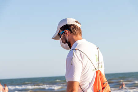Punta Umbria, Huelva, Spain - August 2, 2020: Beach safety guard of Junta de Andalucia is...