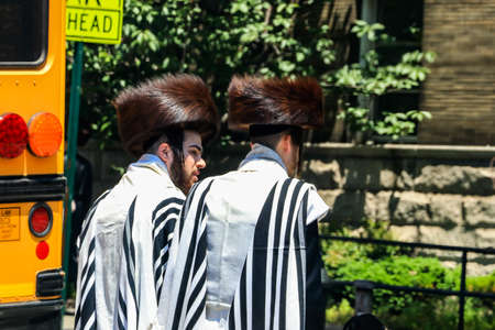 New York City, USA - June 10, 2017: Orthodox Jews Wearing Special Clothes on Shabbat, in Williamsburg, Brooklyn, New Yorkのeditorial素材