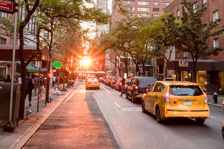 New York City, USA - June 11, 2017: Sunset in Manhattan E 60th St, New York.のeditorial素材