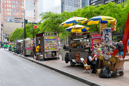 New York City, USA - June 8, 2017: Food Trucks of street food vendors in New York City on June 8, 2017のeditorial素材