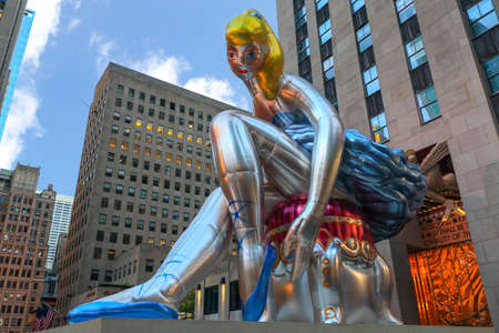 New York City, USA - June 7, 2017: Hge inflatable ballerina installed at Rockefeller Centerのeditorial素材
