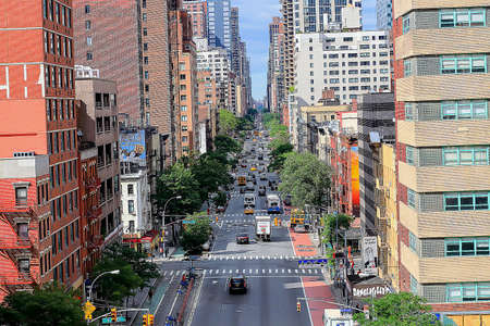 New York City, USA - June 7, 2017: Aerial view of traffic in 1st Avenue in New York city