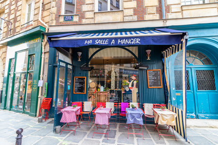 Paris, France - March 13, 2018: View of typical restaurant in paris, Franceのeditorial素材