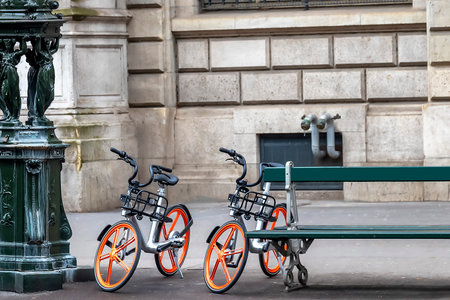 Two renting bikes in paris