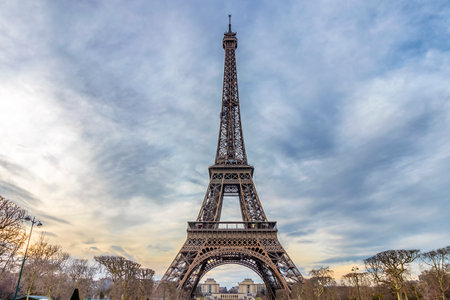 Close up of The famous Eiffel Tower in Paris at sunset