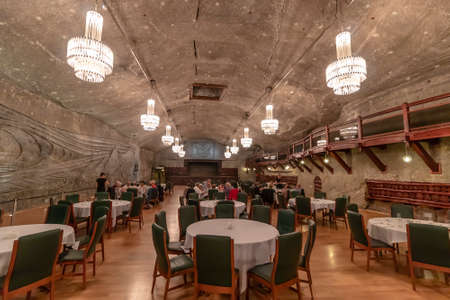 Wieliczka, Poland June 2, 2018: Restaurant inside the Wieliczka Salt Mine. Opened in the 13th...