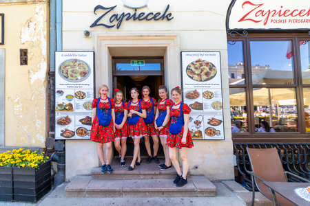 Warsaw, Poland May 31, 2018: Waitresses dressing the traditional polish dress, Warsaw, Poland.