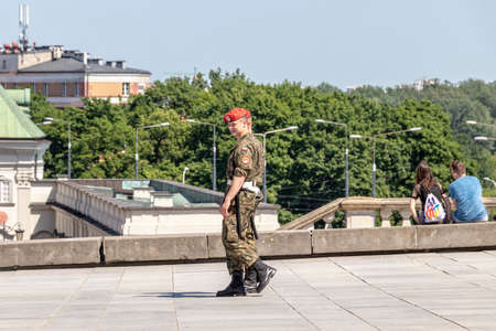 Warsaw, Poland May 31, 2018: Polish Military police soldiers on patrol near The Royal Castle of Warsaw, Polandのeditorial素材
