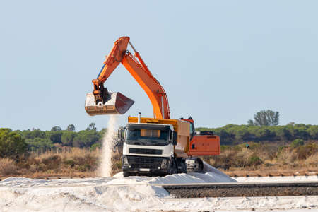 Traditional and natural salt production in nature reserve, in Huelva