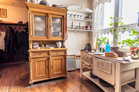 Krakow, Poland - June 3, 2018: Kitchen from 1940's in Oskar Schindler's Enamel factory museumのeditorial素材