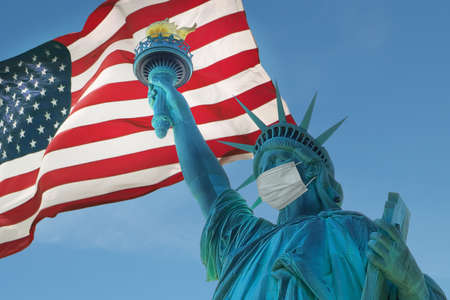Statue of Liberty with a protective medical mask. COVID-19 coronavirus quarantineの写真素材