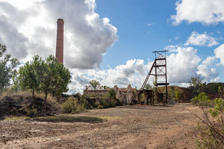 Remains of abandoned mine of copper, gold and silver in La Zarza-Perrunal village in Huelva, Andalusia, Spainの写真素材
