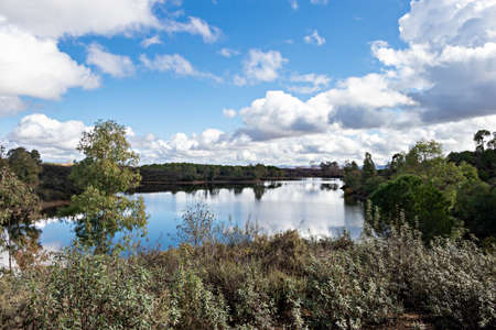 Puerto Leon reservoir in La Zarza-Perrunal village, Huelva, Andalusia, Spain