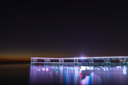 Mining pier known as the Tinto Dock Muelle del Tinto at close night. This is one of the remains left...