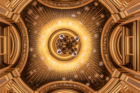 Paris, France - March 17, 2018: Chandeliers inside of the Opera Garnier in Paris, France.のeditorial素材
