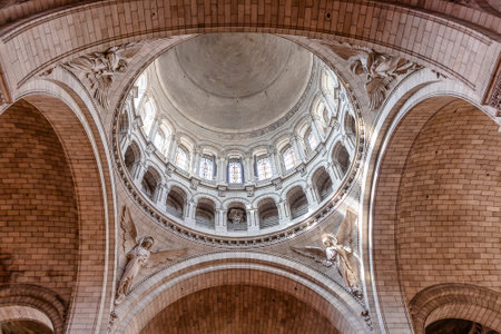 Paris, France - March 14, 2018: Interior view of Dome of The Basilica of the Sacred Heart of Paris, is a Roman Catholic church and minor basilica, dedicated to the Sacred Heart of Jesusのeditorial素材