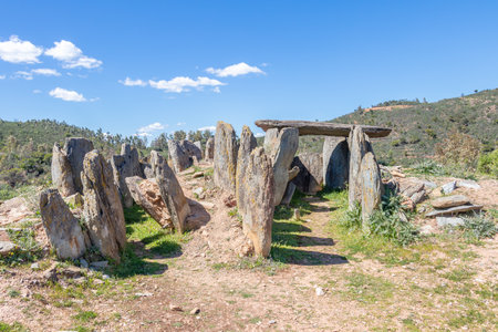 El Pozuelo megalithic dolmen complex in Huelva, Andalucia, Spain. Dolmen number 1 and 2の写真素材