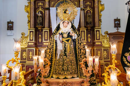 Huelva, Spain - April 1, 2021: Procession of Virgin exhibited in the Parroquia de la Inmaculada ConcepciÃ³n de Huelva on the occasion of Holy Week 2021のeditorial素材