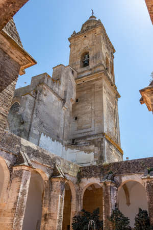 View of tower bell of Church of Santa Maria in the town of Medina-Sidonia in the province of Cadiz, Andalucia, Spainの写真素材