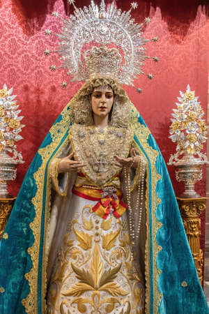 El Puerto de Santa Maria, Cadiz, Spain - June 15, 2021: Image of Our Lady of Joy (NuestraSe SeÃ±ora de la Alegria) inside of Basilica of Our Lady of Miracles in the town of El Puerto de Santa Mariaのeditorial素材