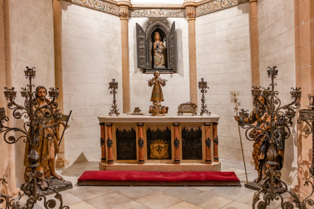 Cadiz, Spain - June 15, 2021: Interior chapel of The San Marcos castle, Castillo de San Marcos, built on the foundations of a mosque built around 1264. It was ordered by King Alfonso X El Sabioのeditorial素材