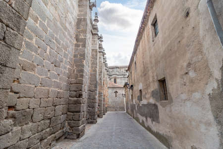 One of the typical streets of Avila that surround the main Cathedral in the historic city centerの写真素材