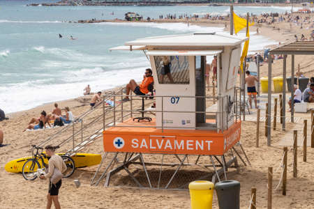 Barcelona, Spain - September 24, 2021: Lifeguard post on Barceloneta beach, Barcelona, Catalonia, Spainのeditorial素材