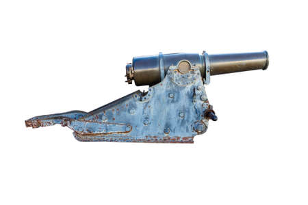 Ancient and original cannon for the defense of fortresses in walls Castle, isolated on white backgroundの写真素材