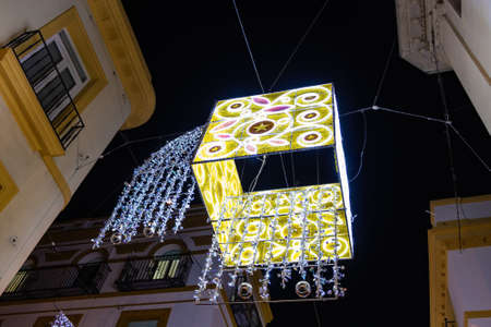 Christmas decoration in Sierpes street, Seville, Andalusia, Spainの写真素材