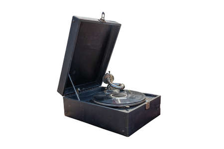 Vintage turntable vinyl record player isolated on white background