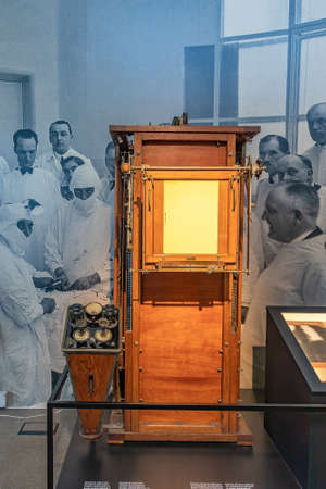 Barcelona, Spain - September 19, 2021: X-ray machine with fluoroscopic screen and movable stand inside of Hospital of the Holy Cross and Saint Paul (de la Santa Creu i Sant Pau)のeditorial素材
